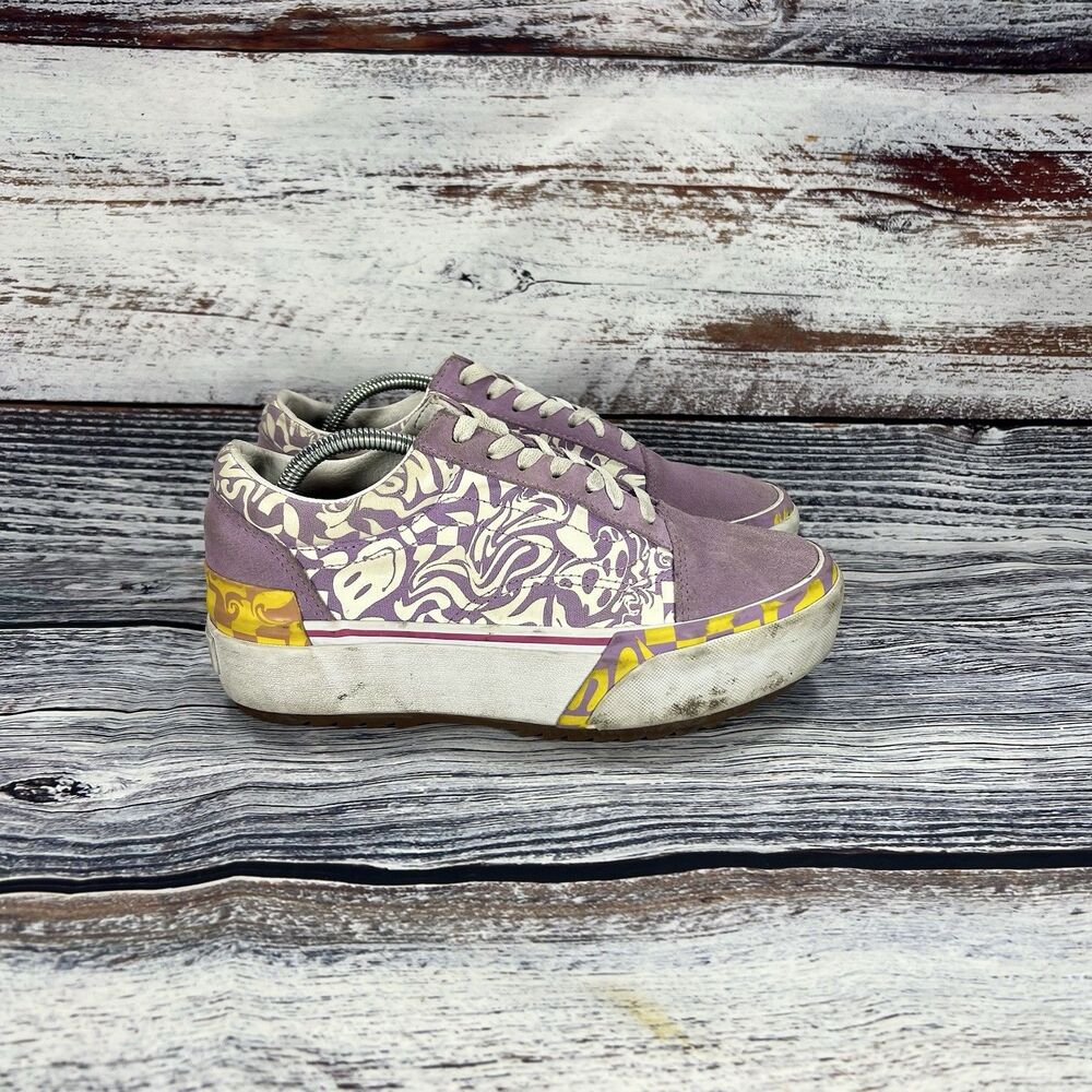 Vans Old Skool Stacked Platform Wavy Daze Lilac Purple Suede Sneakers Womens 7.5